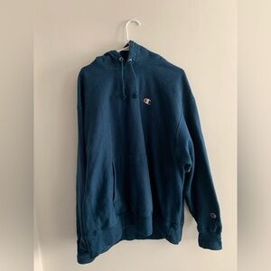 Vintage Champion Reverse Weave Hoodie Blue 2XL Oversized Thick Y2K